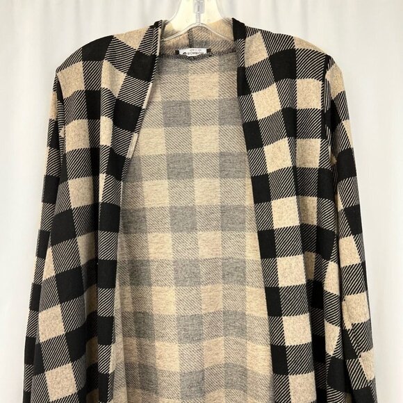 Bombom Womens Cardigan Sweater Black Buffalo Plaid Long Sleeve Open Front Small - Picture 2 of 11